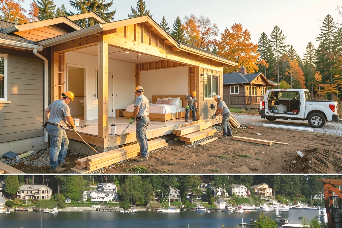 Pantry Construction in Gig Harbor, Pierce County, WA - Interior pantry construction proceeds well in any season, making rainy PNW months a productive time to build.