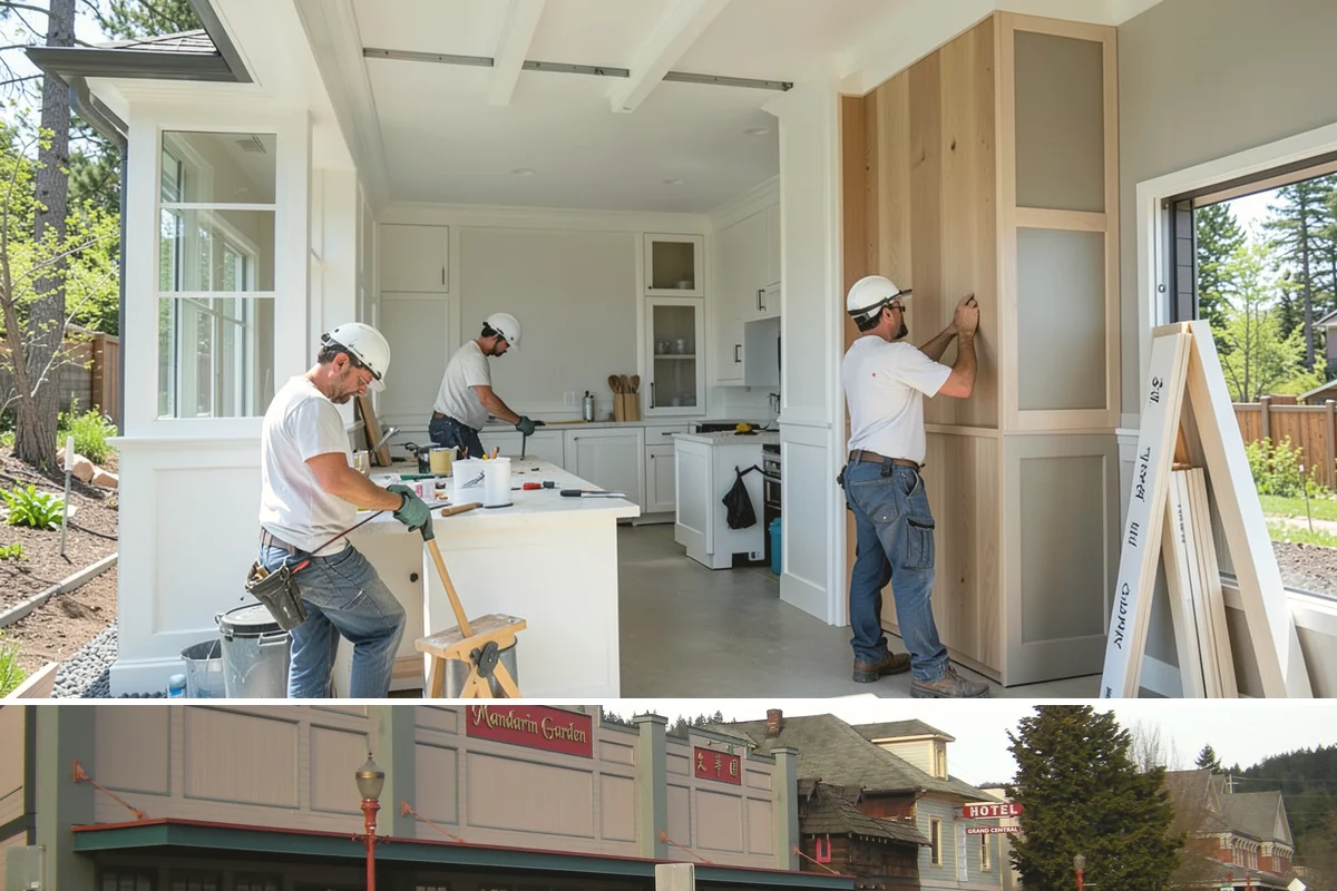 Pantry Construction in Issaquah, King County, WA - Interior pantry construction proceeds well in any season, making rainy PNW months a productive time to build.