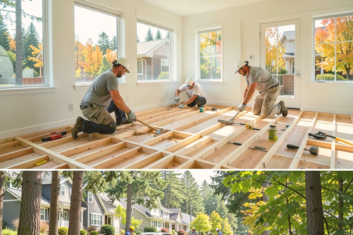 Pantry Construction in Normandy Park, King County, WA - Interior pantry construction proceeds well in any season, making rainy PNW months a productive time to build.