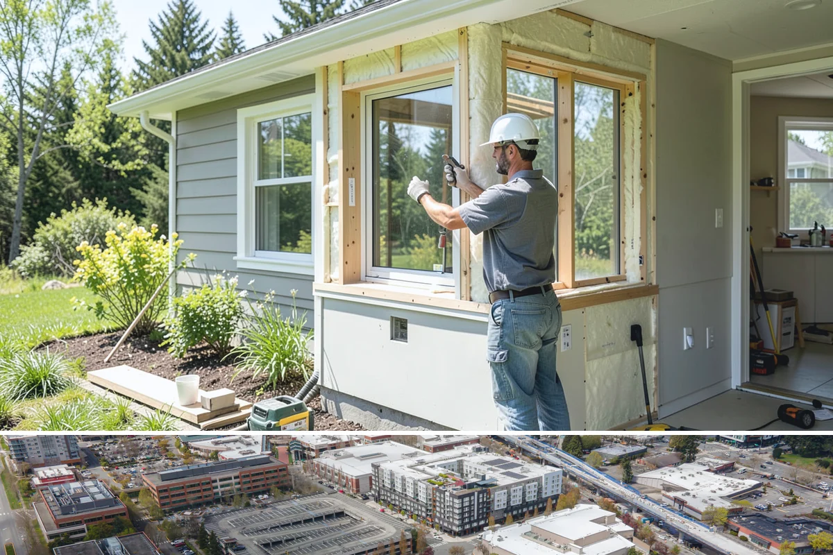 Pantry Construction in Redmond, King County, WA - Interior pantry construction proceeds well in any season, making rainy PNW months a productive time to build.