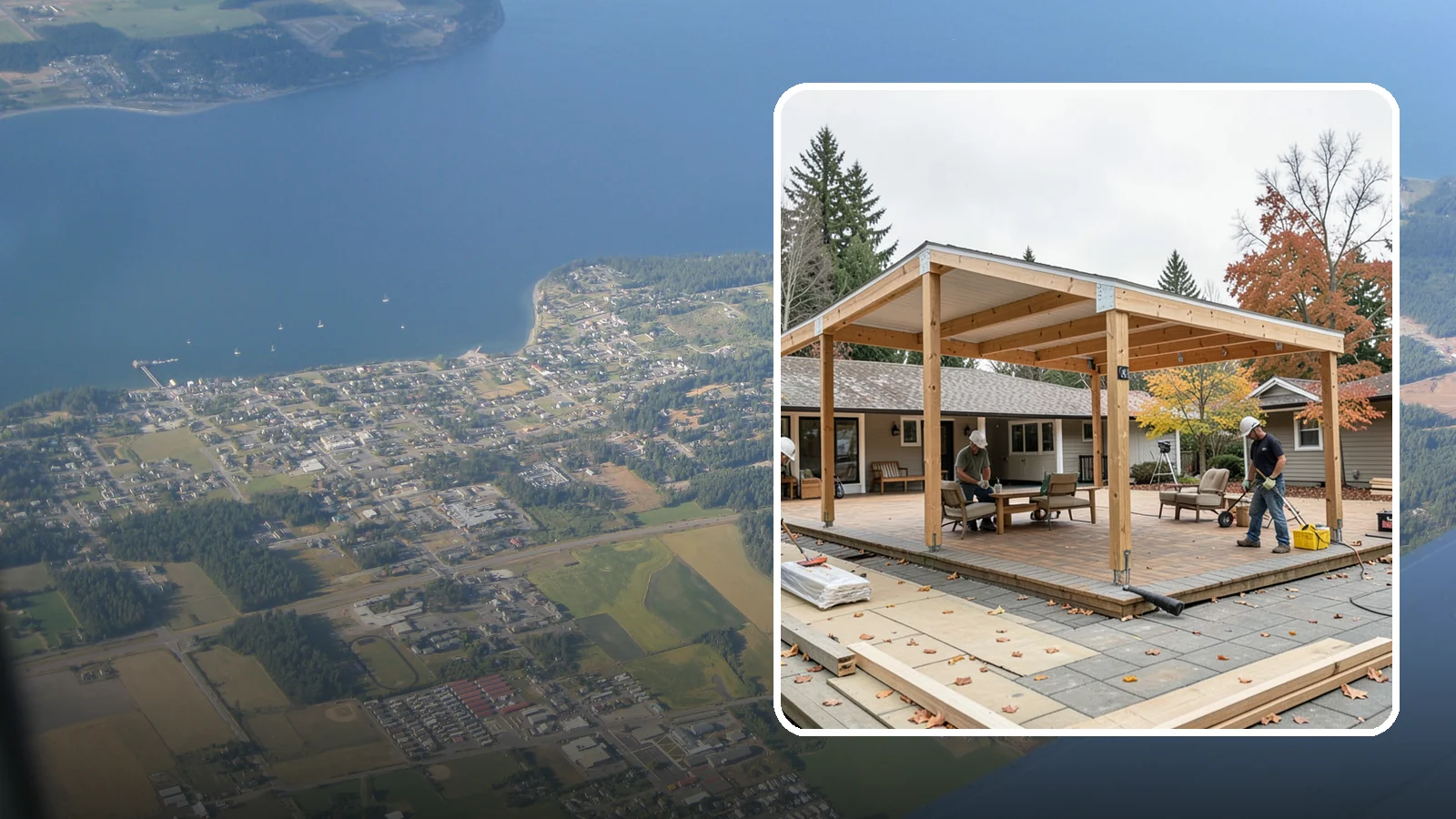 Patio Cover Installation in Coupeville, Island County, WA - Patio cover installation that shelters your outdoor space from sun and Northwest rain.