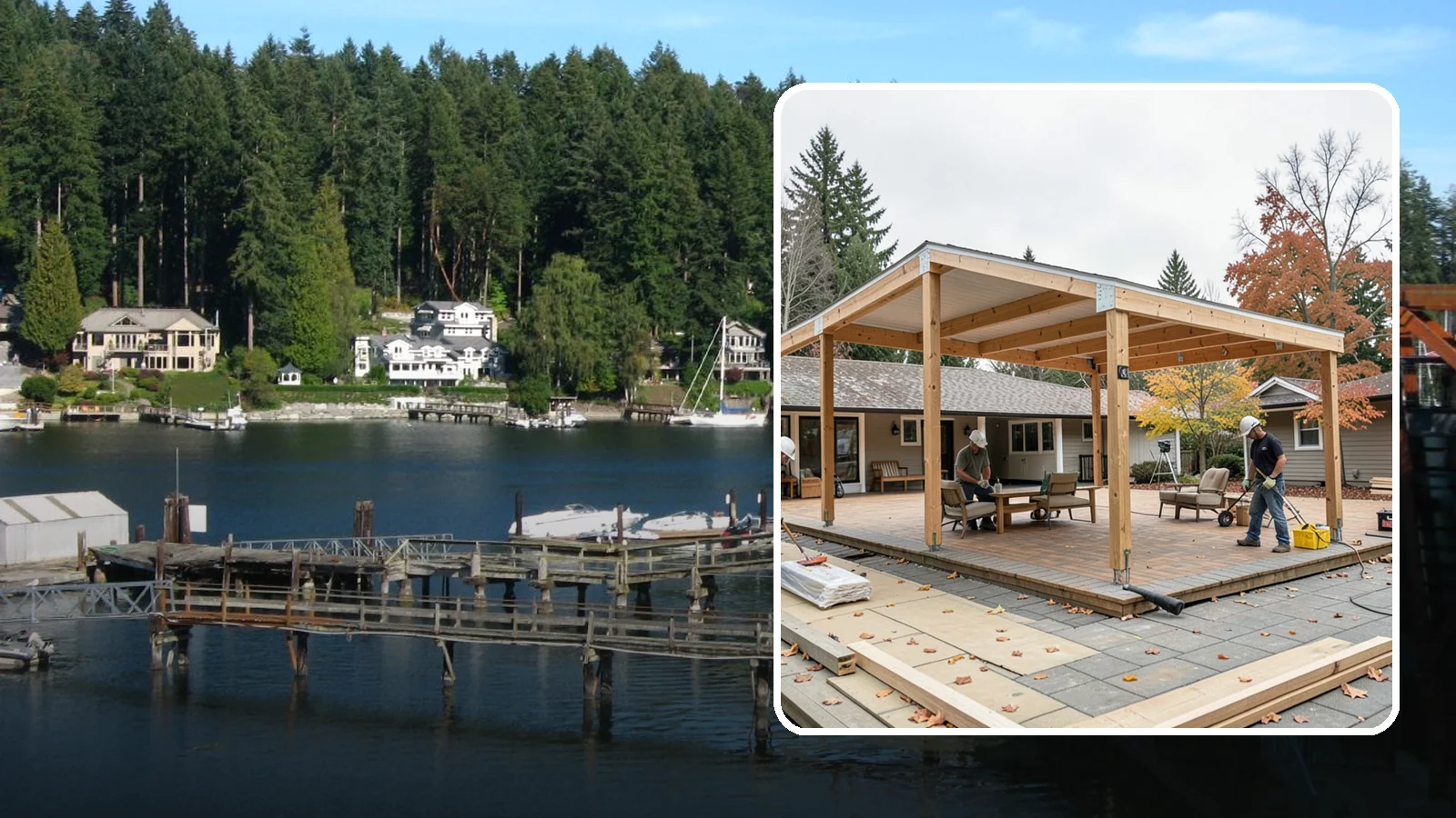 Patio Cover Installation in Gig Harbor, Pierce County, WA - Patio cover installation that shelters your outdoor space from sun and Northwest rain.