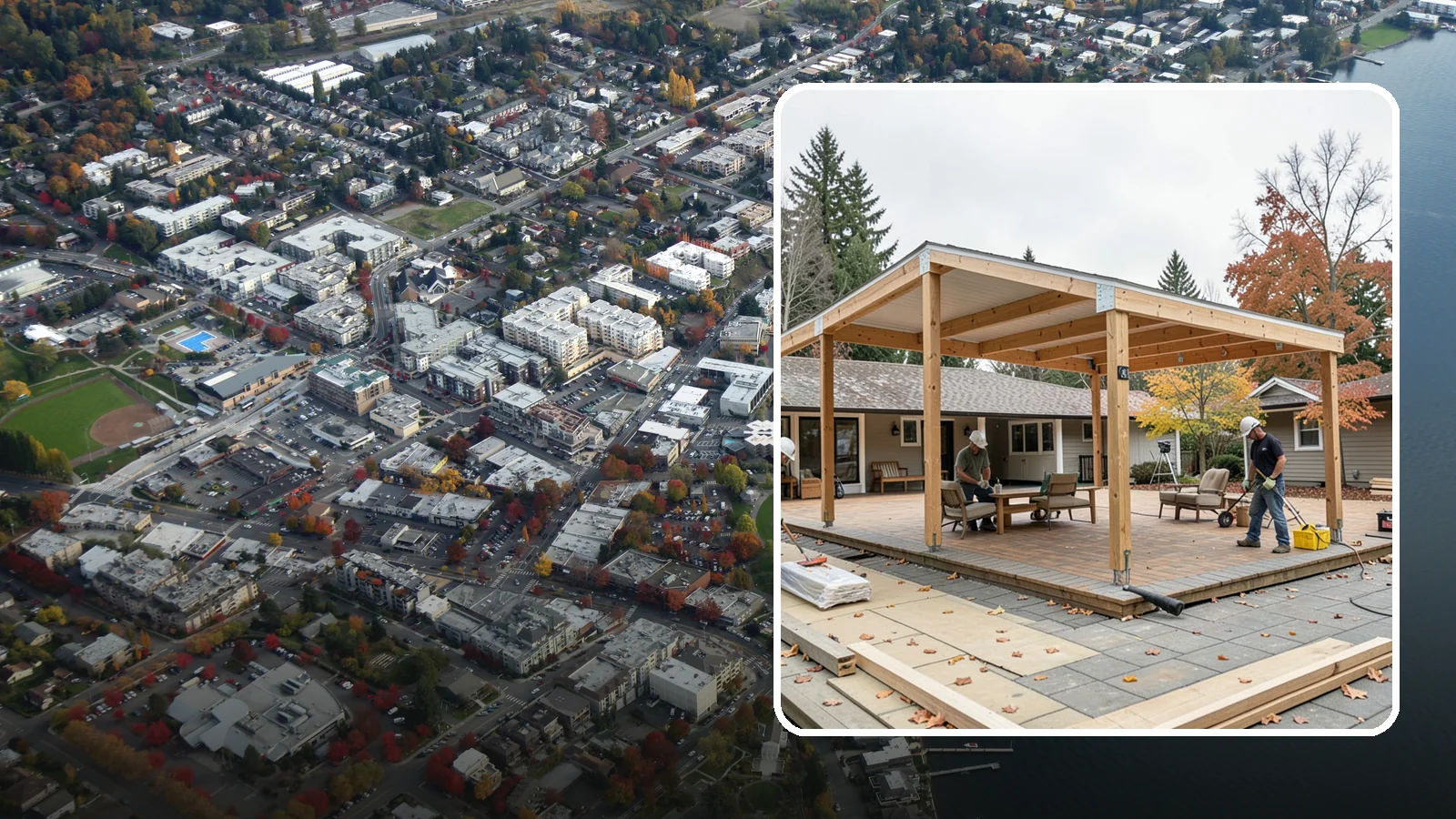 Patio Cover Installation in Kirkland, King County, WA - Patio cover installation that shelters your outdoor space from sun and Northwest rain.