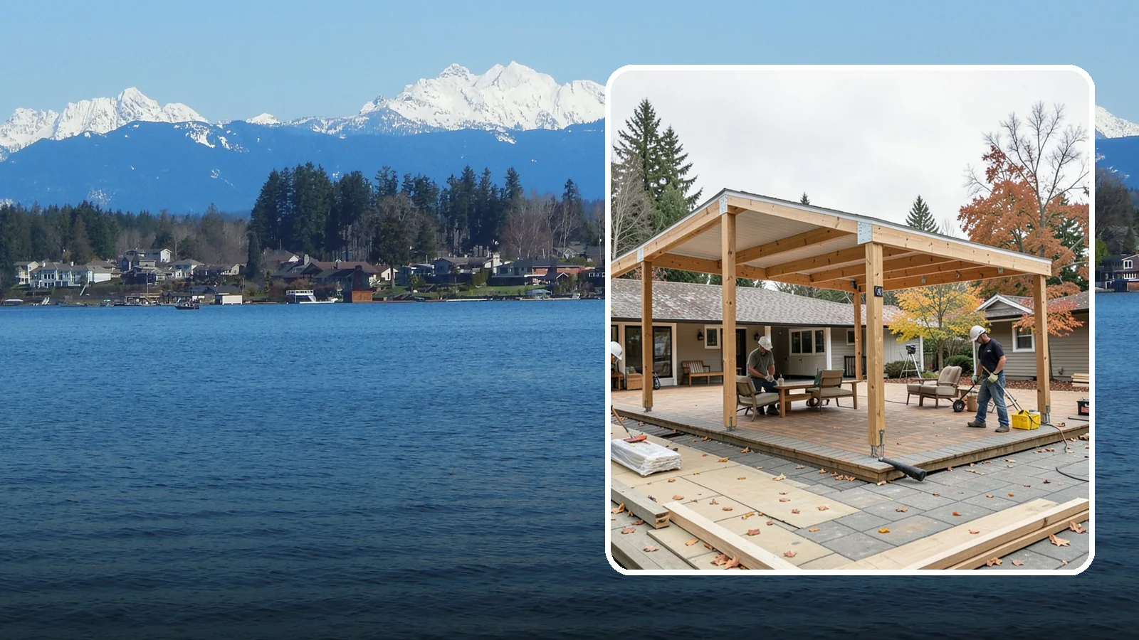 Patio Cover Installation in Lake Stevens, Snohomish County, WA - Patio cover installation that shelters your outdoor space from sun and Northwest rain.