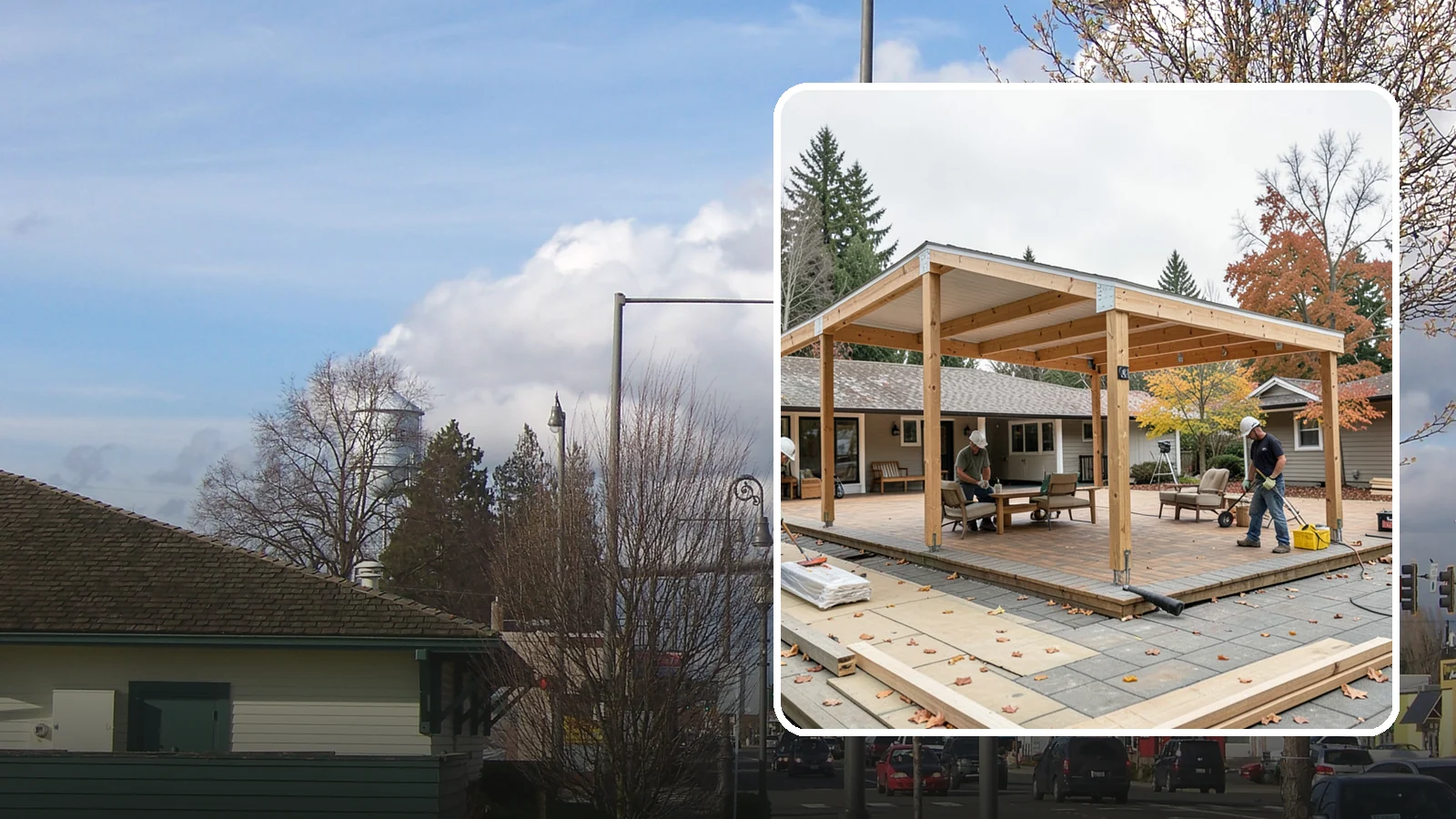 Patio Cover Installation in Marysville, Snohomish County, WA - Patio cover installation that shelters your outdoor space from sun and Northwest rain.