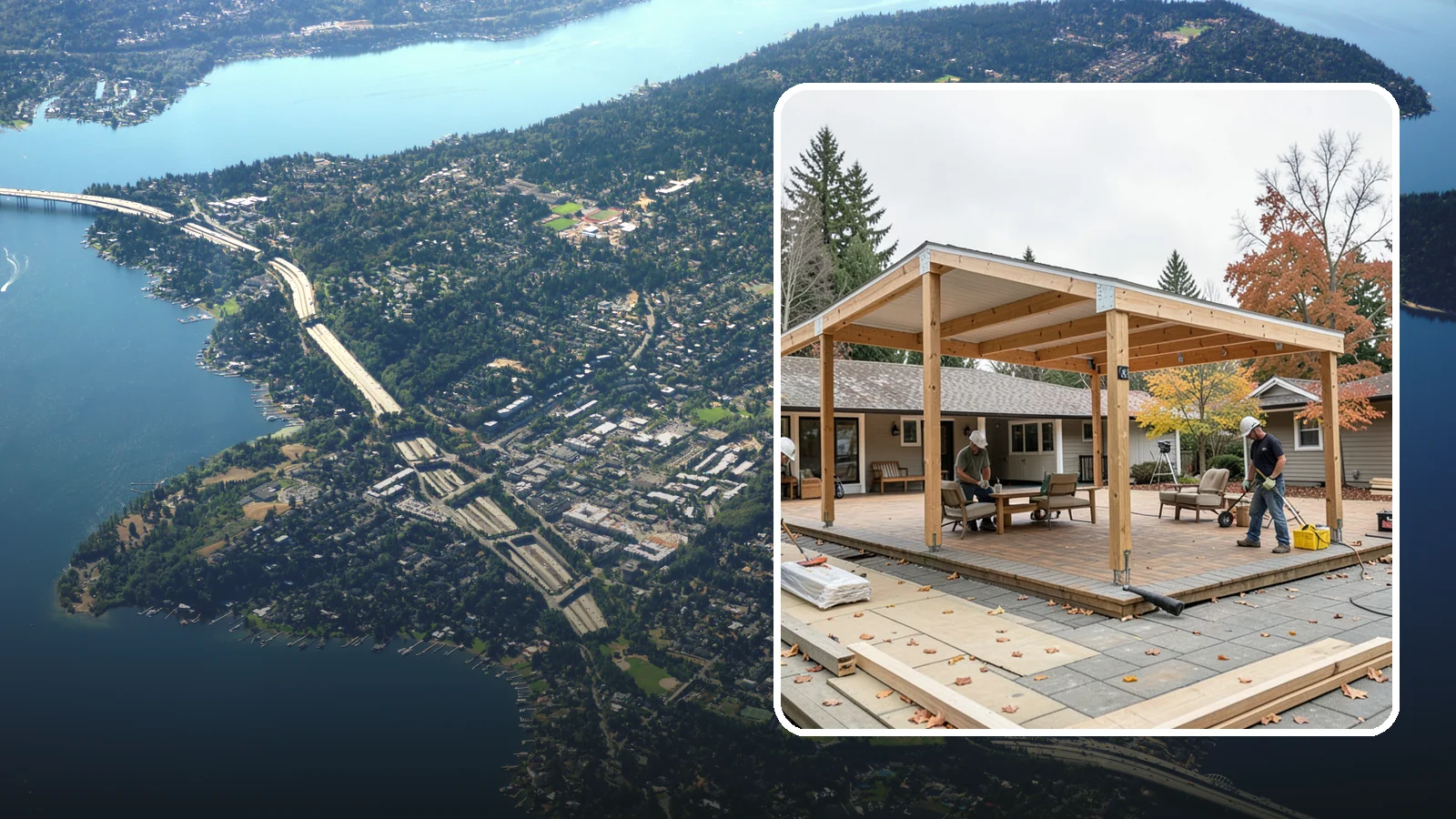 Patio Cover Installation in Mercer Island, King County, WA - Patio cover installation that shelters your outdoor space from sun and Northwest rain.