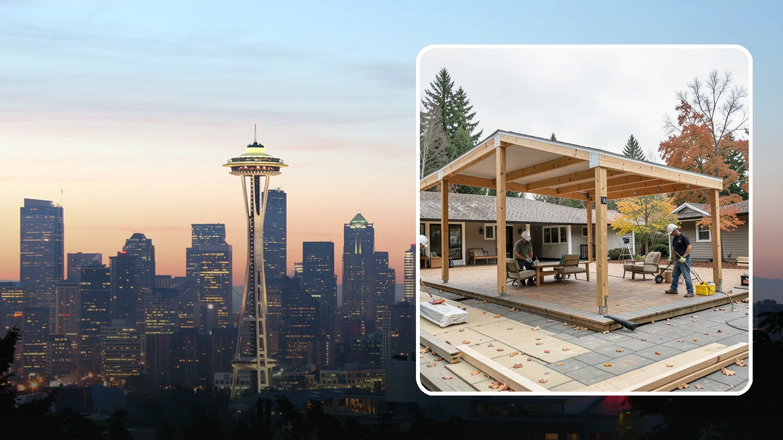 Patio Cover Installation in Seattle, King County, WA - Patio cover installation that shelters your outdoor space from sun and Northwest rain.