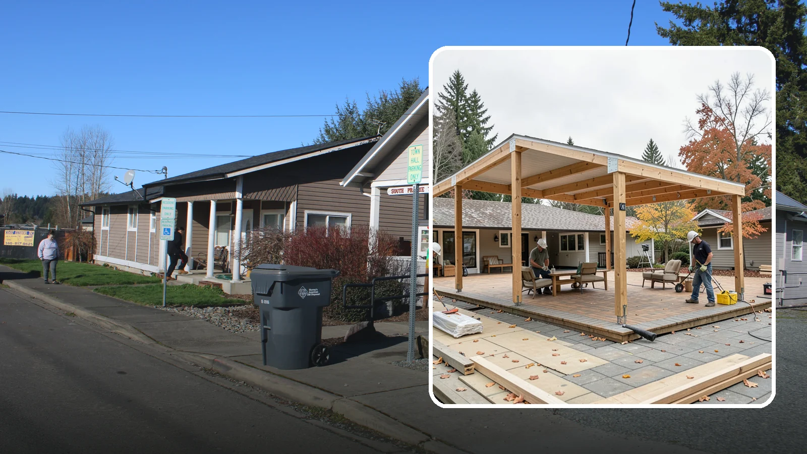 Patio Cover Installation in South Prairie, Pierce County, WA - Patio cover installation that shelters your outdoor space from sun and Northwest rain.