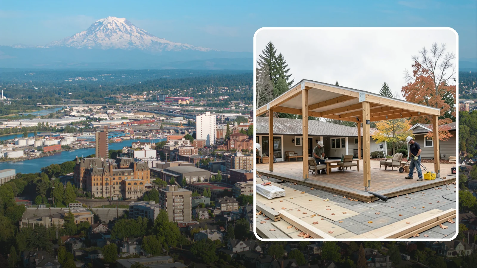Patio Cover Installation in Tacoma, Pierce County, WA - Patio cover installation that shelters your outdoor space from sun and Northwest rain.