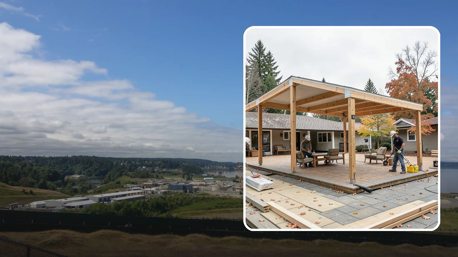 Patio Cover Installation in University Place, Pierce County, WA - Patio cover installation that shelters your outdoor space from sun and Northwest rain.