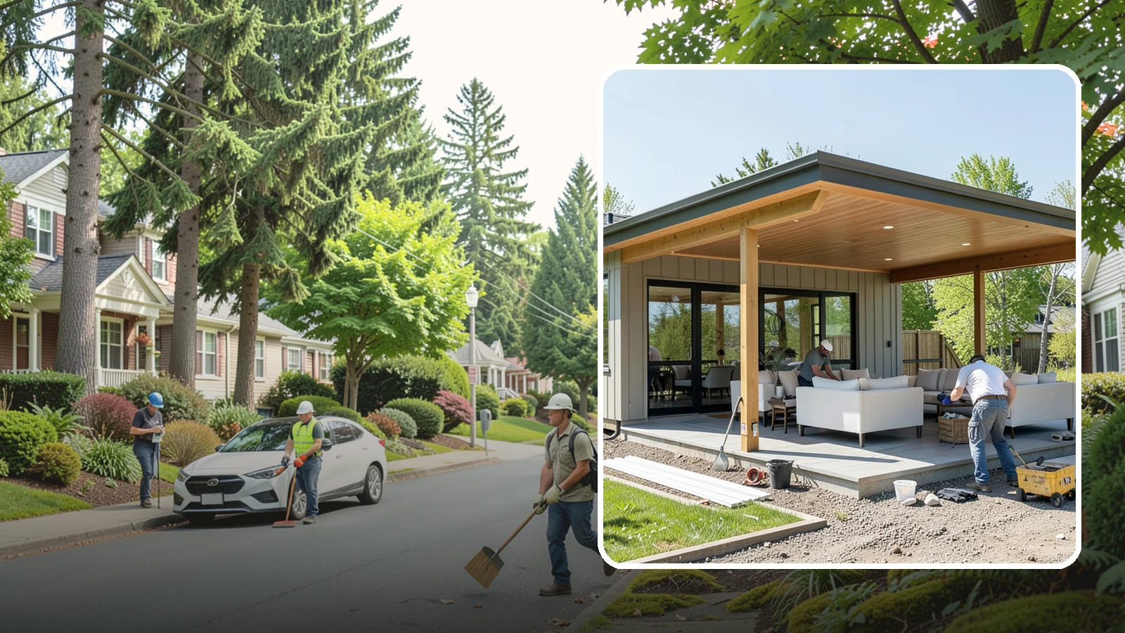Pavilion Construction in Beaux Arts Village, King County, WA - A large open-air pavilion that shelters patios, kitchens, or entertaining areas beneath a permanent, engineered roof.