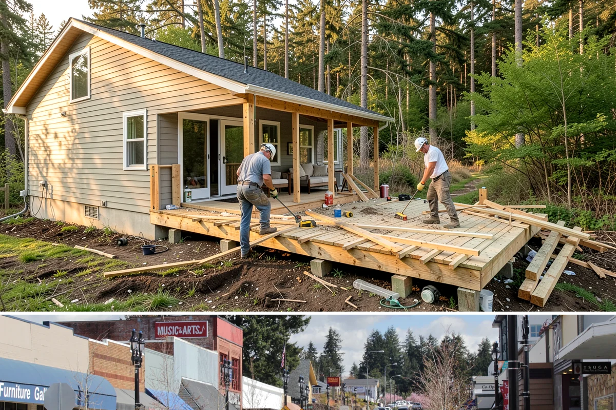Pavilion Construction in Bothell, King County, WA - Breaking ground in the drier summer months keeps footing work and roofing on schedule before winter storms.