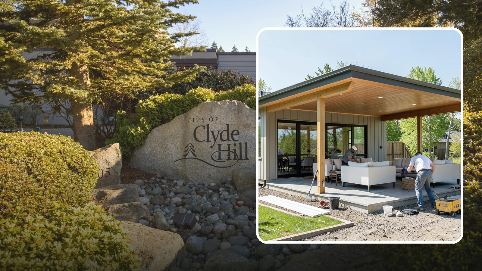 Pavilion Construction in Clyde Hill, King County, WA - A large open-air pavilion that shelters patios, kitchens, or entertaining areas beneath a permanent, engineered roof.