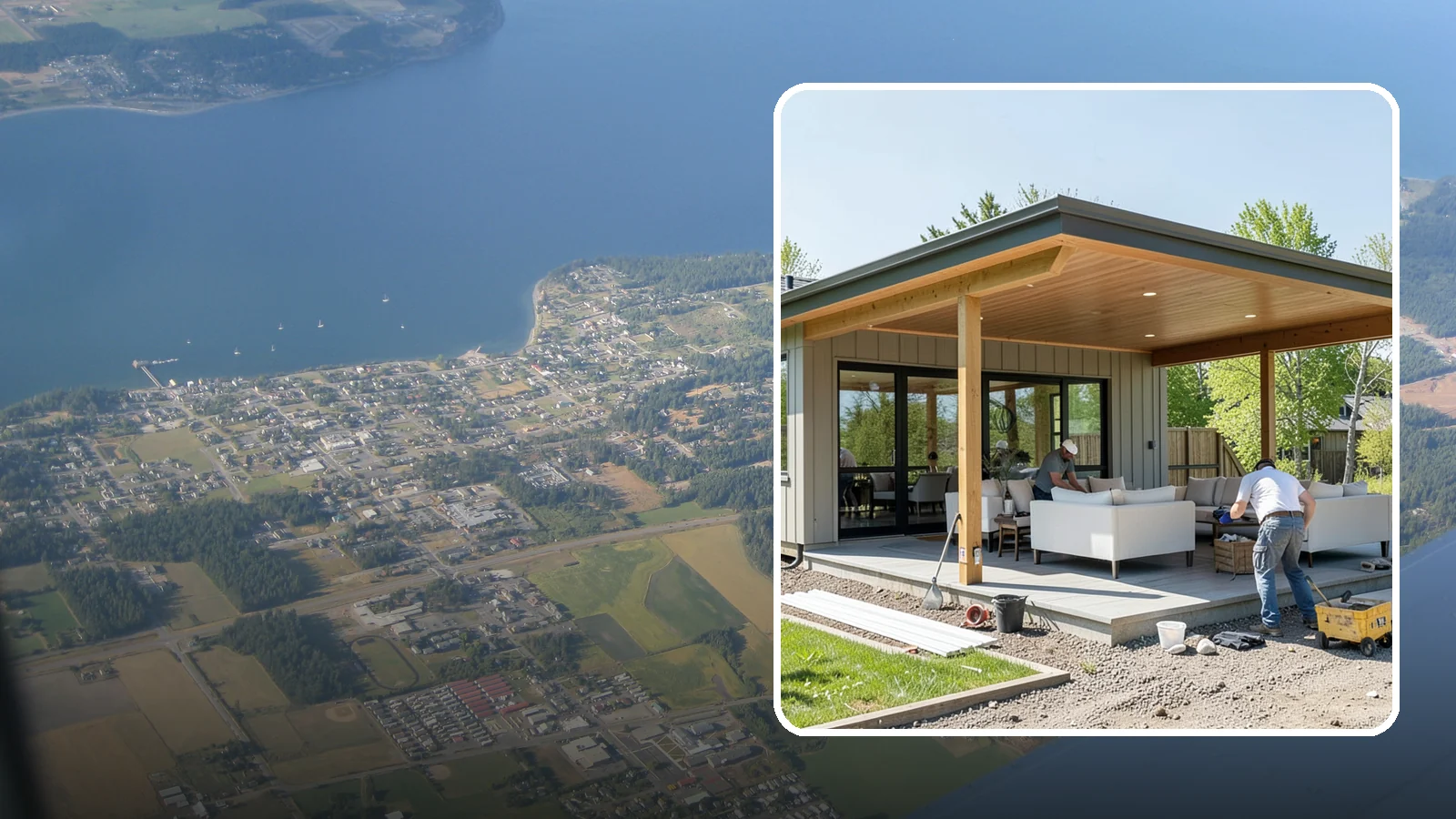 Pavilion Construction in Coupeville, Island County, WA - A large open-air pavilion that shelters patios, kitchens, or entertaining areas beneath a permanent, engineered roof.