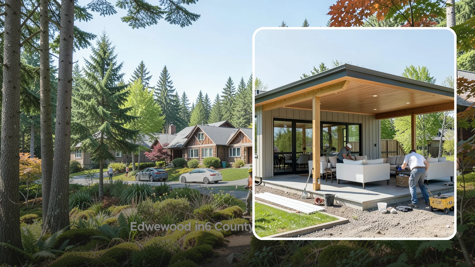 Pavilion Construction in Edgewood, Pierce County, WA - A large open-air pavilion that shelters patios, kitchens, or entertaining areas beneath a permanent, engineered roof.