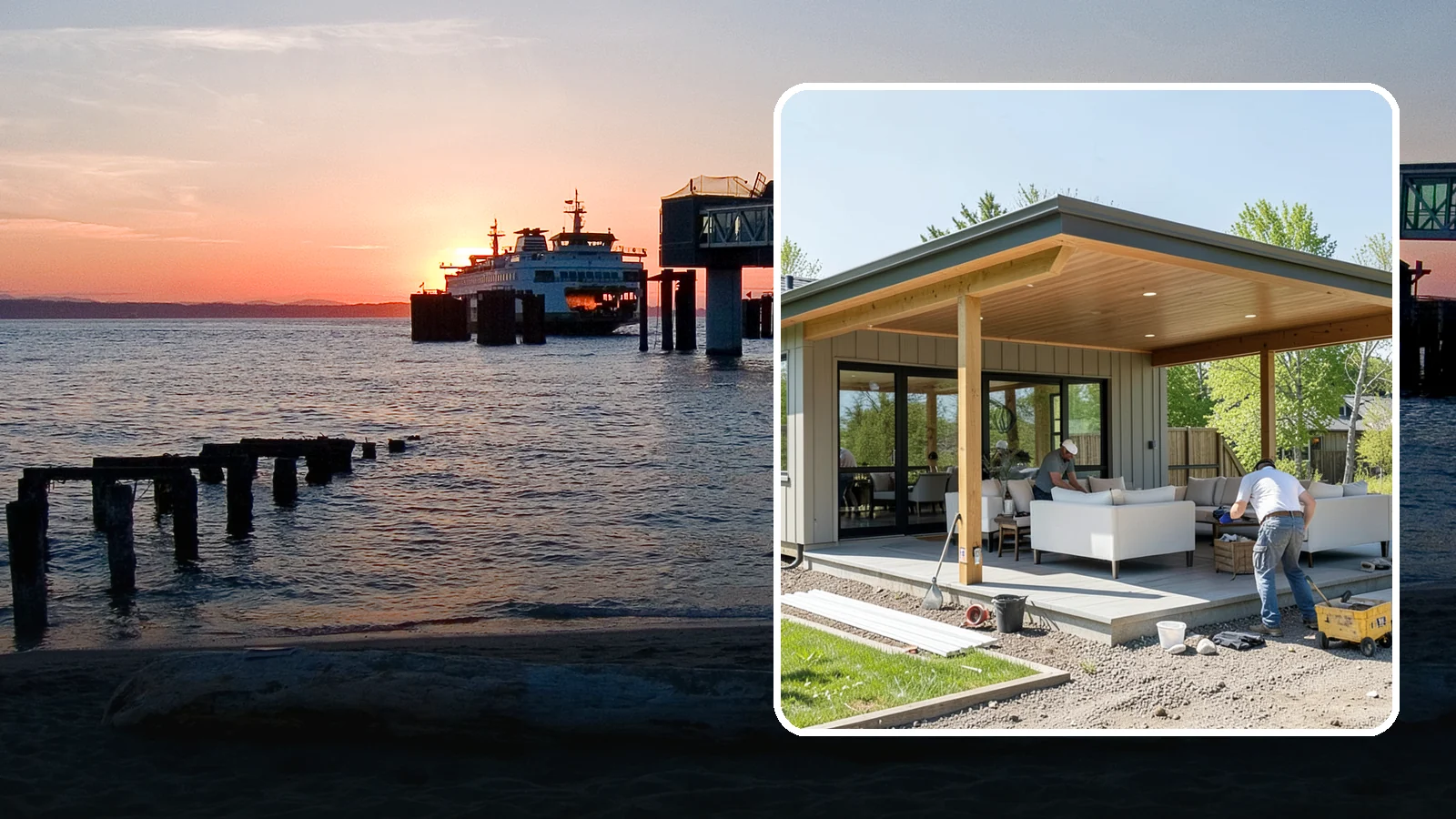 Pavilion Construction in Edmonds, Snohomish County, WA - A large open-air pavilion that shelters patios, kitchens, or entertaining areas beneath a permanent, engineered roof.