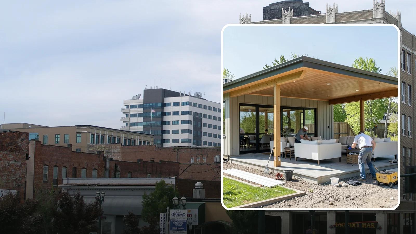 Pavilion Construction in Everett, Snohomish County, WA - A large open-air pavilion that shelters patios, kitchens, or entertaining areas beneath a permanent, engineered roof.