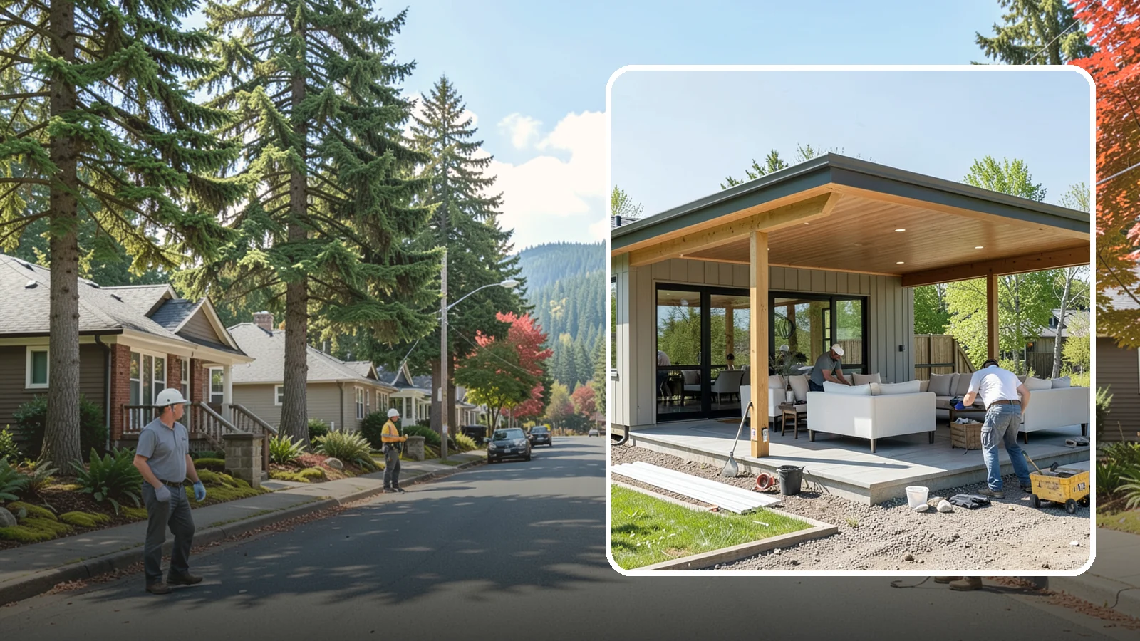 Pavilion Construction in Hunts Point, King County, WA - A large open-air pavilion that shelters patios, kitchens, or entertaining areas beneath a permanent, engineered roof.