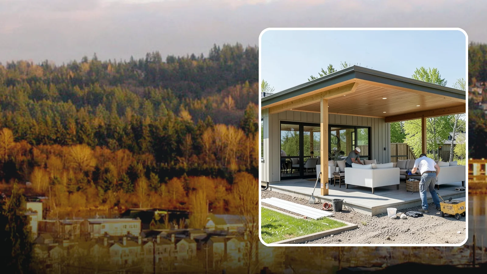 Pavilion Construction in Kenmore, King County, WA - A large open-air pavilion that shelters patios, kitchens, or entertaining areas beneath a permanent, engineered roof.