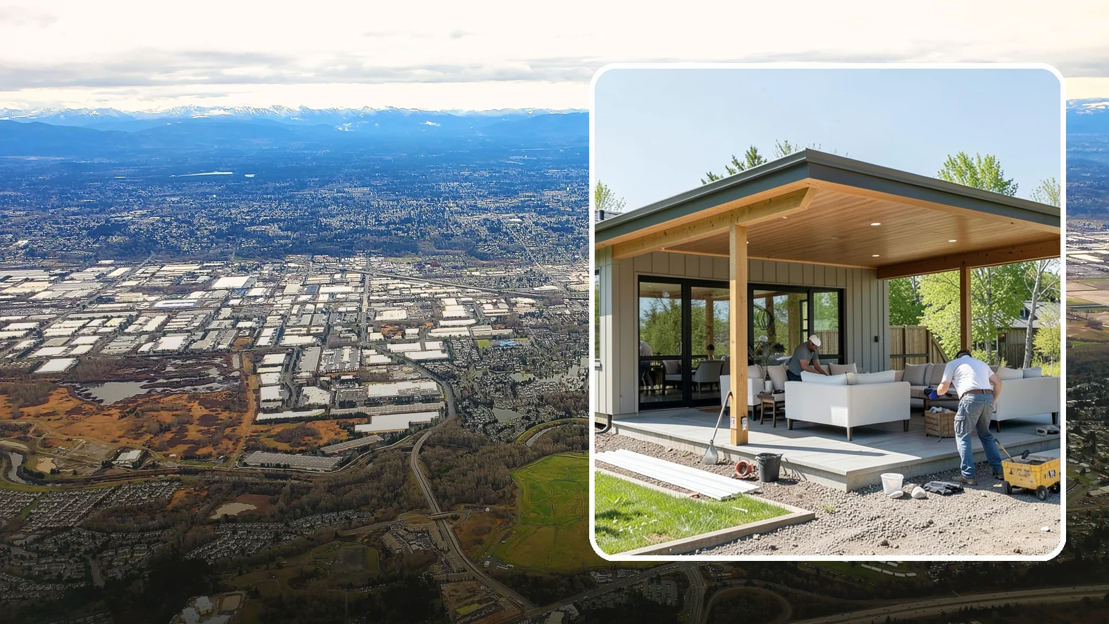Pavilion Construction in Kent, King County, WA - A large open-air pavilion that shelters patios, kitchens, or entertaining areas beneath a permanent, engineered roof.