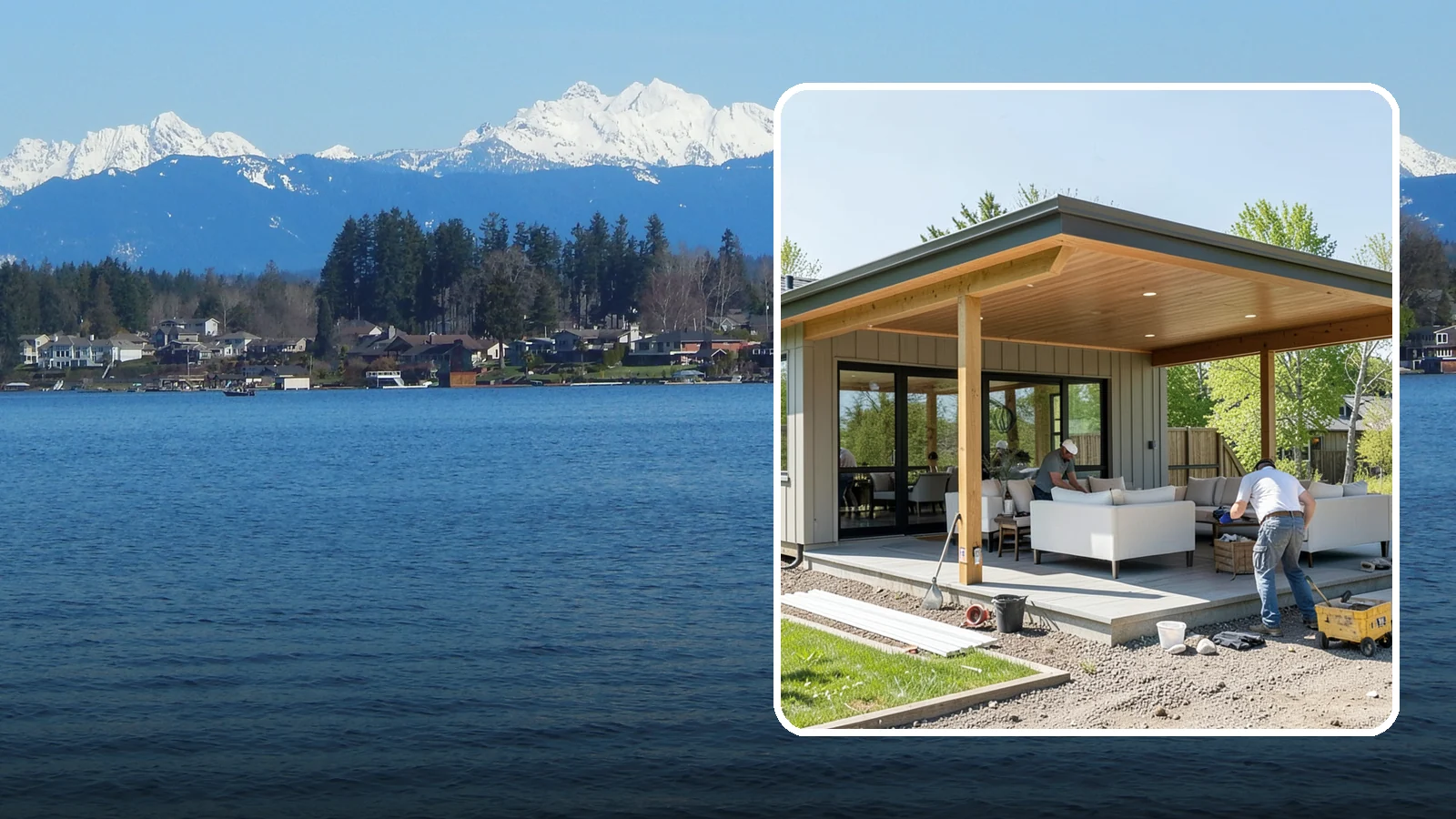 Pavilion Construction in Lake Stevens, Snohomish County, WA - A large open-air pavilion that shelters patios, kitchens, or entertaining areas beneath a permanent, engineered roof.