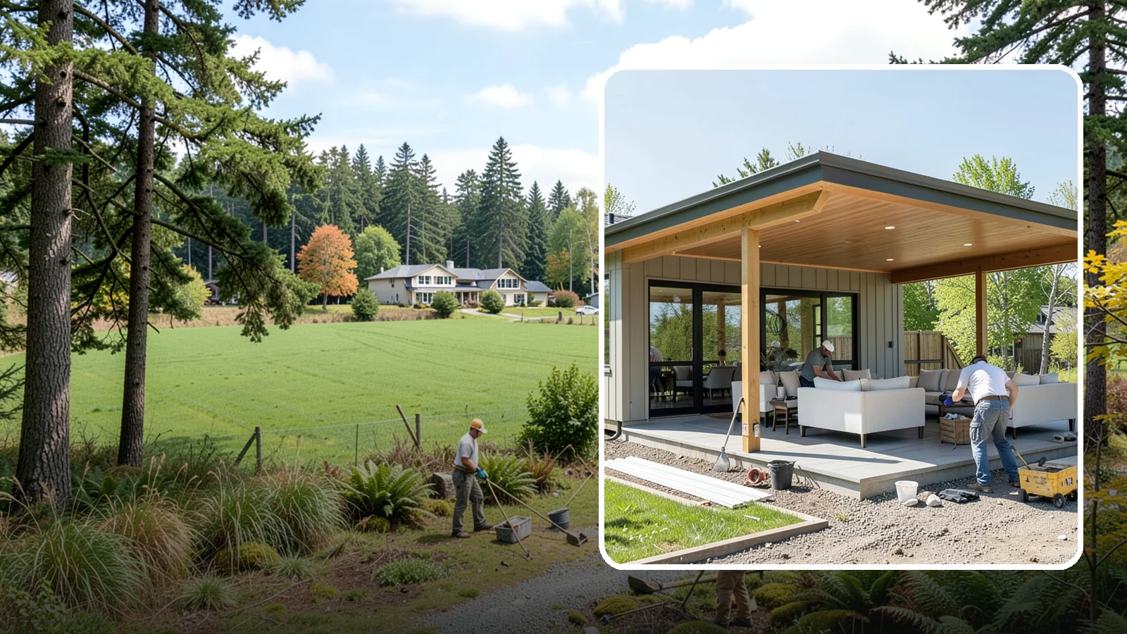 Pavilion Construction in Lyman, Skagit County, WA - A large open-air pavilion that shelters patios, kitchens, or entertaining areas beneath a permanent, engineered roof.