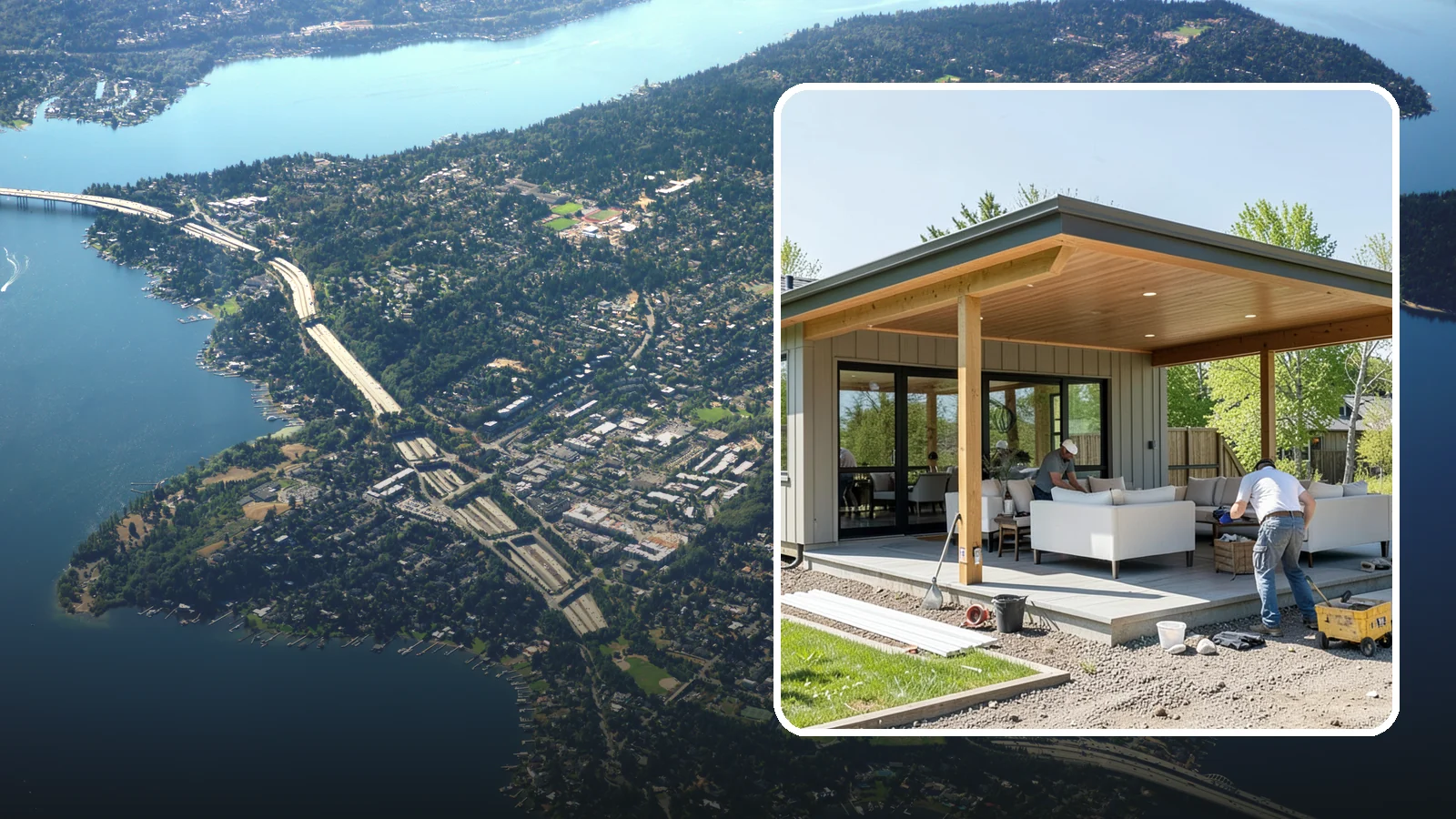 Pavilion Construction in Mercer Island, King County, WA - A large open-air pavilion that shelters patios, kitchens, or entertaining areas beneath a permanent, engineered roof.