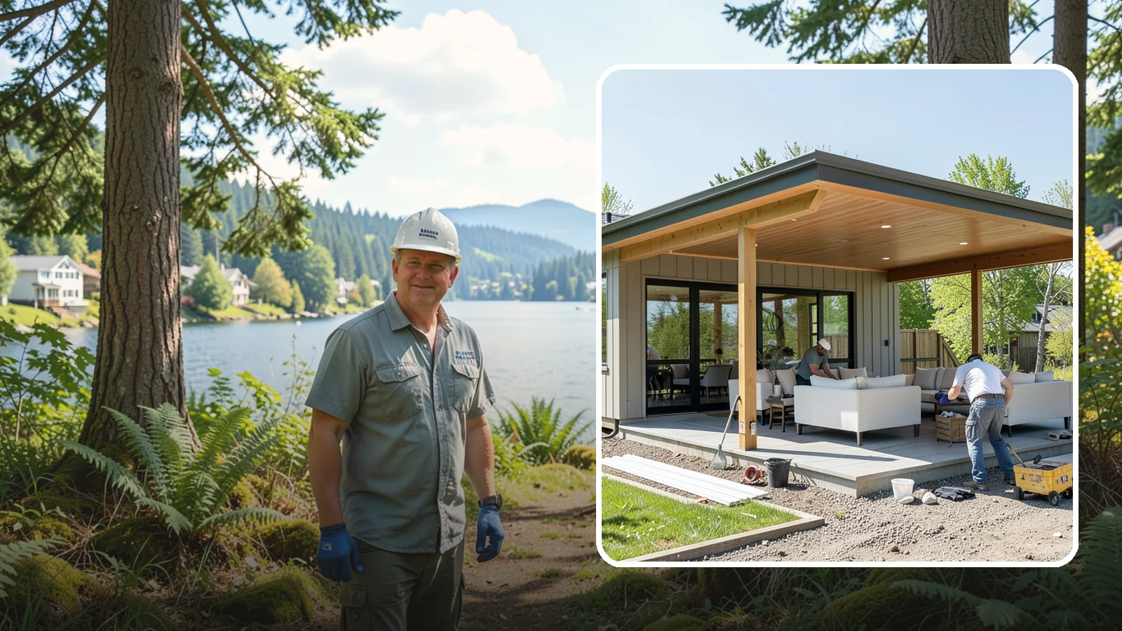 Pavilion Construction in Milton, King County, WA - A large open-air pavilion that shelters patios, kitchens, or entertaining areas beneath a permanent, engineered roof.