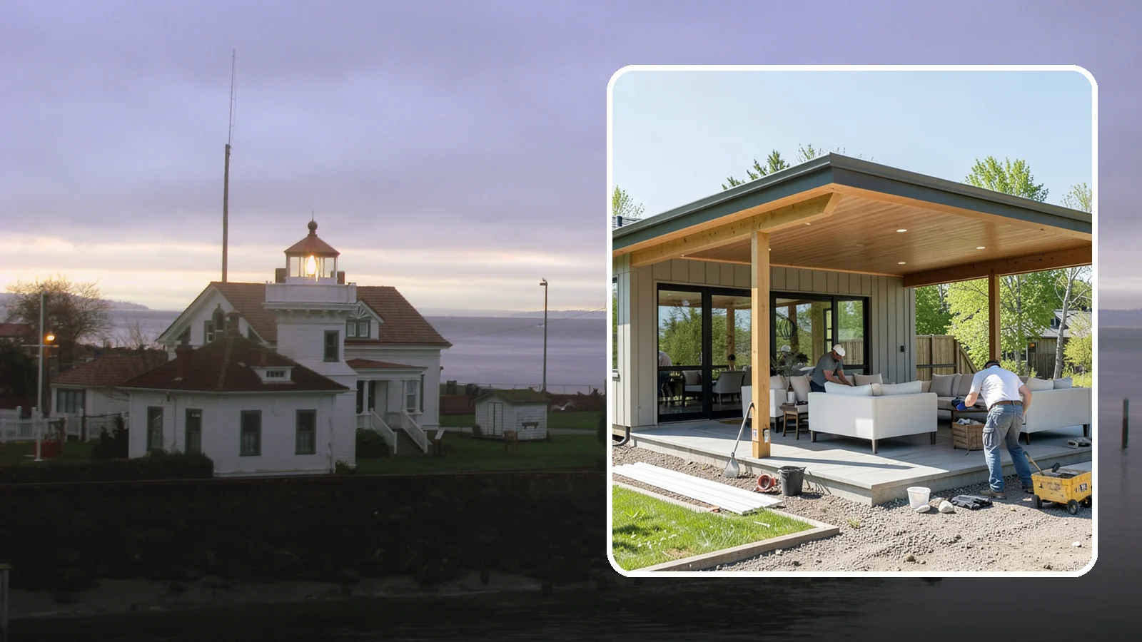 Pavilion Construction in Mukilteo, Snohomish County, WA - A large open-air pavilion that shelters patios, kitchens, or entertaining areas beneath a permanent, engineered roof.