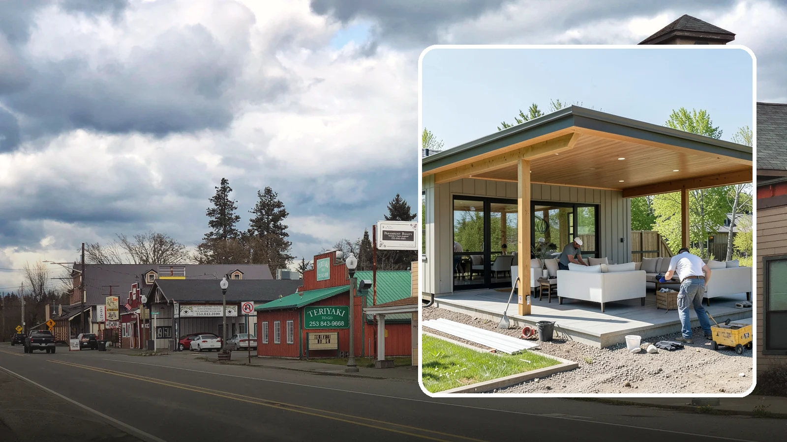 Pavilion Construction in Roy, Pierce County, WA - A large open-air pavilion that shelters patios, kitchens, or entertaining areas beneath a permanent, engineered roof.