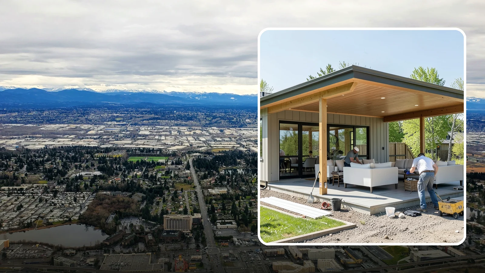 Pavilion Construction in SeaTac, King County, WA - A large open-air pavilion that shelters patios, kitchens, or entertaining areas beneath a permanent, engineered roof.