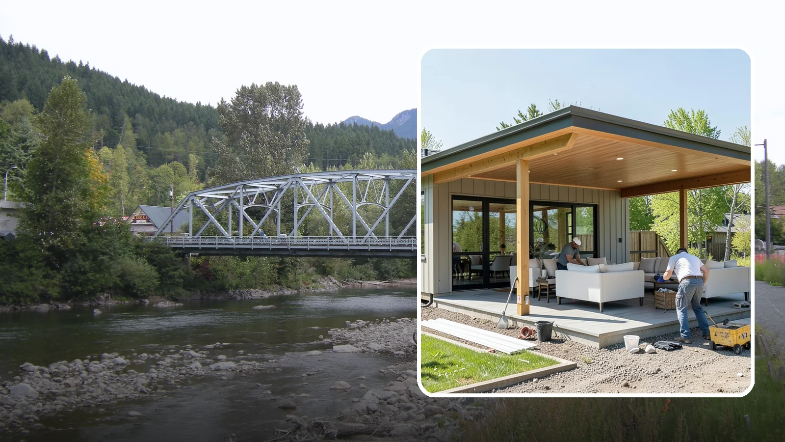 Pavilion Construction in Skykomish, King County, WA - A large open-air pavilion that shelters patios, kitchens, or entertaining areas beneath a permanent, engineered roof.