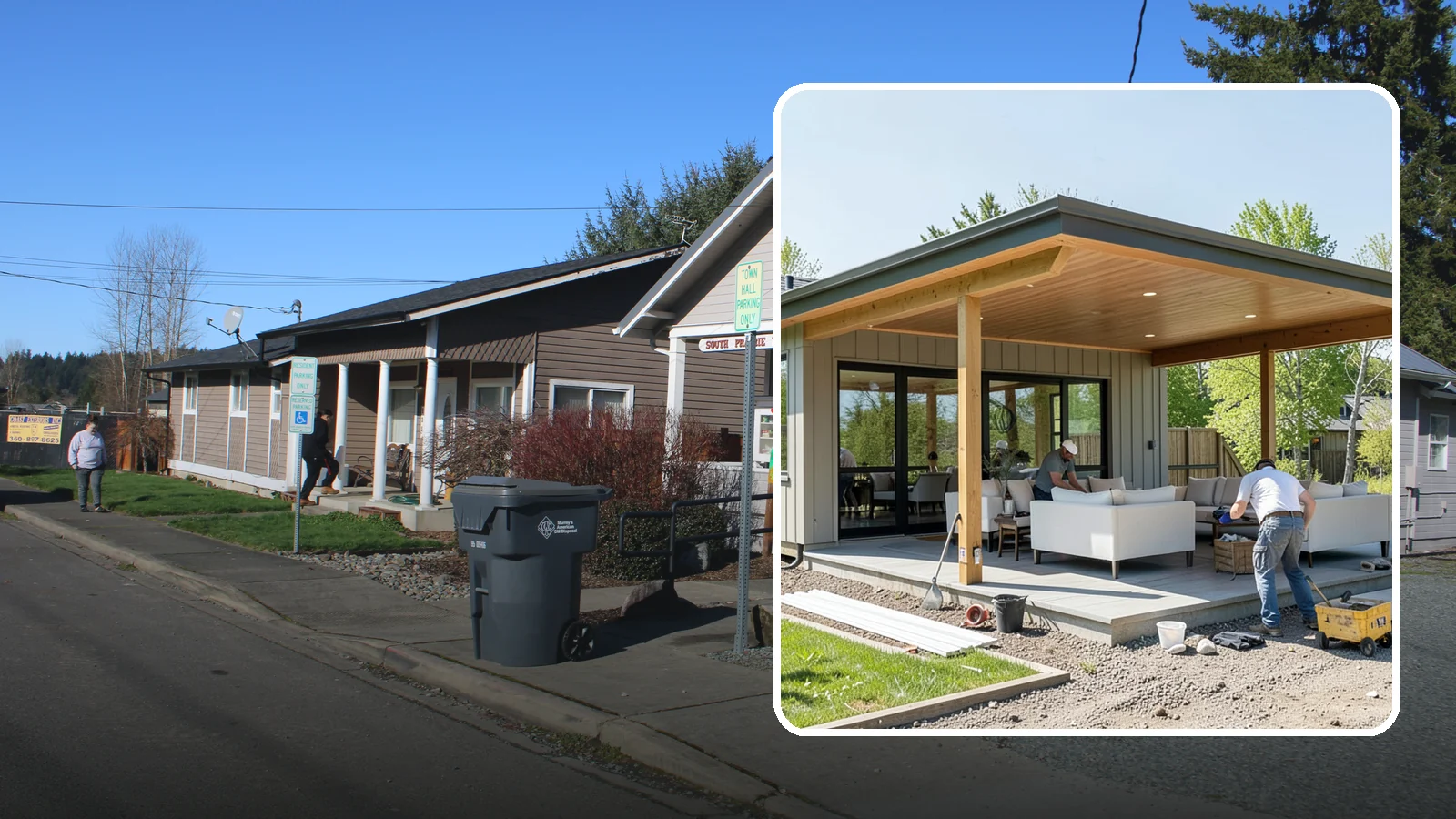 Pavilion Construction in South Prairie, Pierce County, WA - A large open-air pavilion that shelters patios, kitchens, or entertaining areas beneath a permanent, engineered roof.