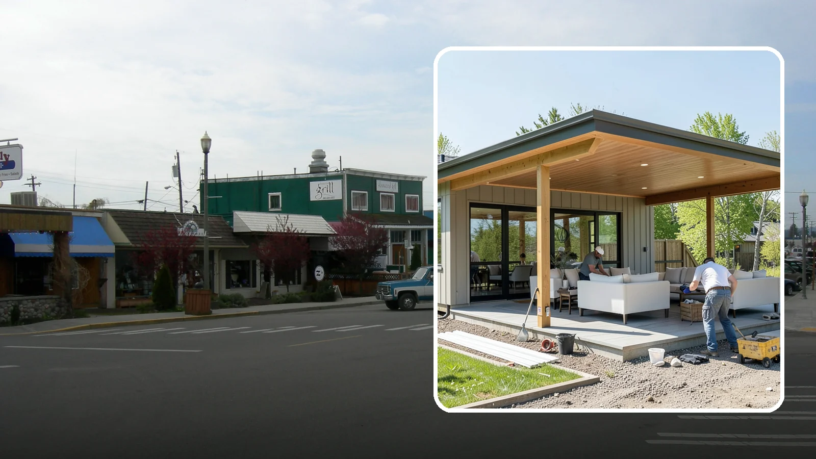 Pavilion Construction in Stanwood, Snohomish County, WA - A large open-air pavilion that shelters patios, kitchens, or entertaining areas beneath a permanent, engineered roof.