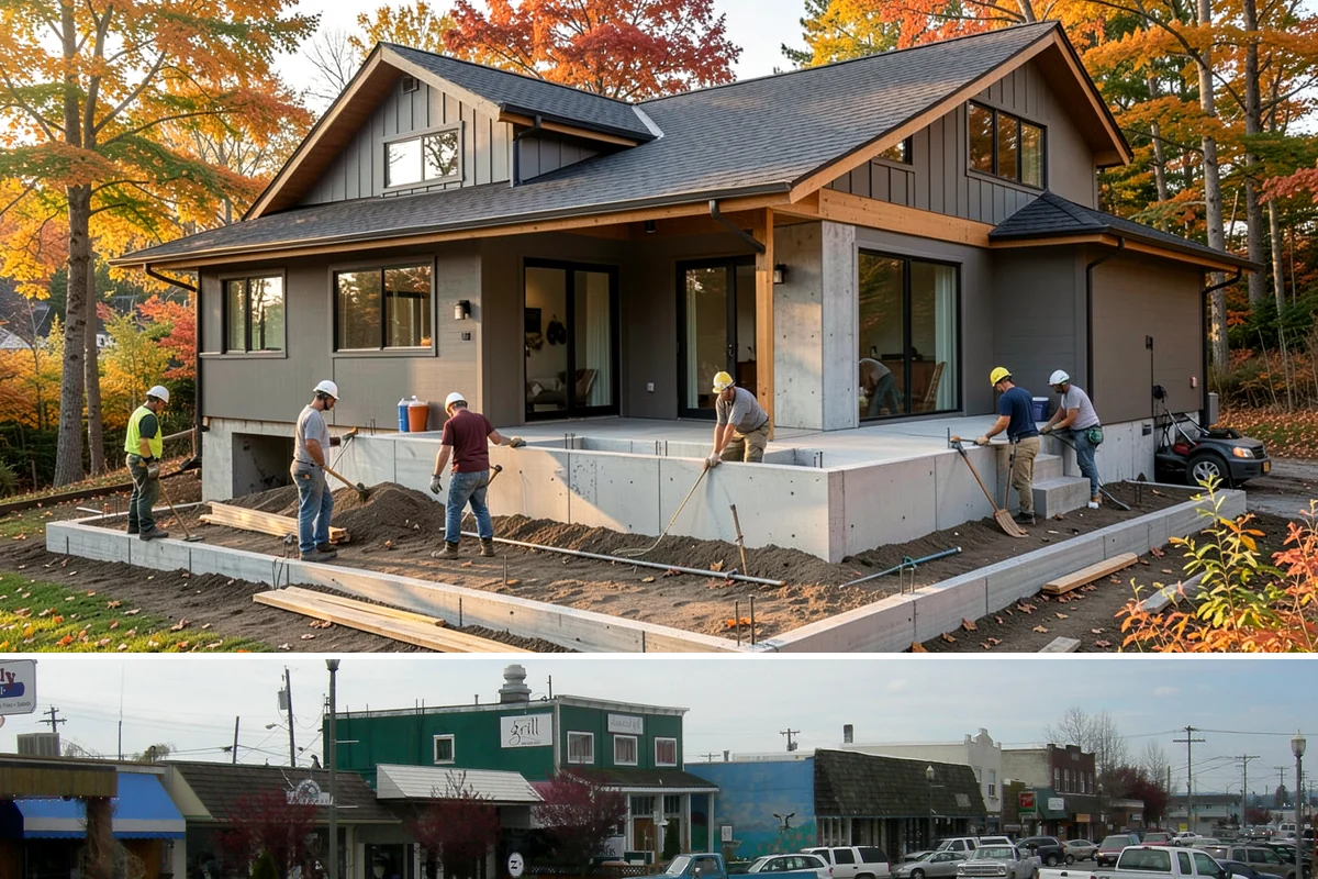 Pavilion Construction in Stanwood, Snohomish County, WA - Breaking ground in the drier summer months keeps footing work and roofing on schedule before winter storms.