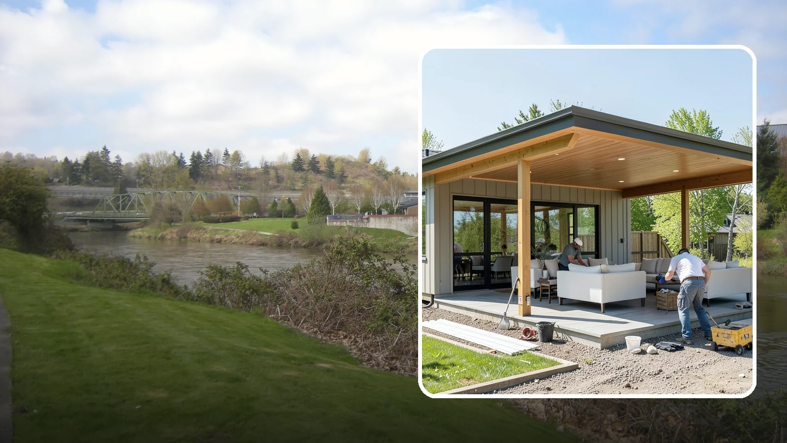 Pavilion Construction in Tukwila, King County, WA - A large open-air pavilion that shelters patios, kitchens, or entertaining areas beneath a permanent, engineered roof.