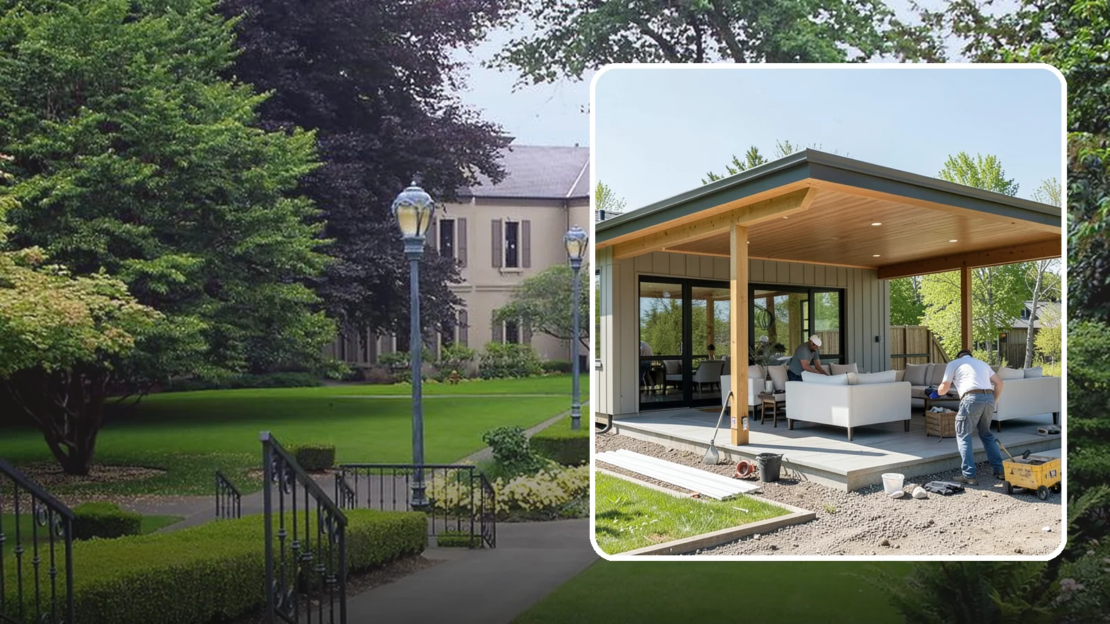 Pavilion Construction in Woodinville, King County, WA - A large open-air pavilion that shelters patios, kitchens, or entertaining areas beneath a permanent, engineered roof.