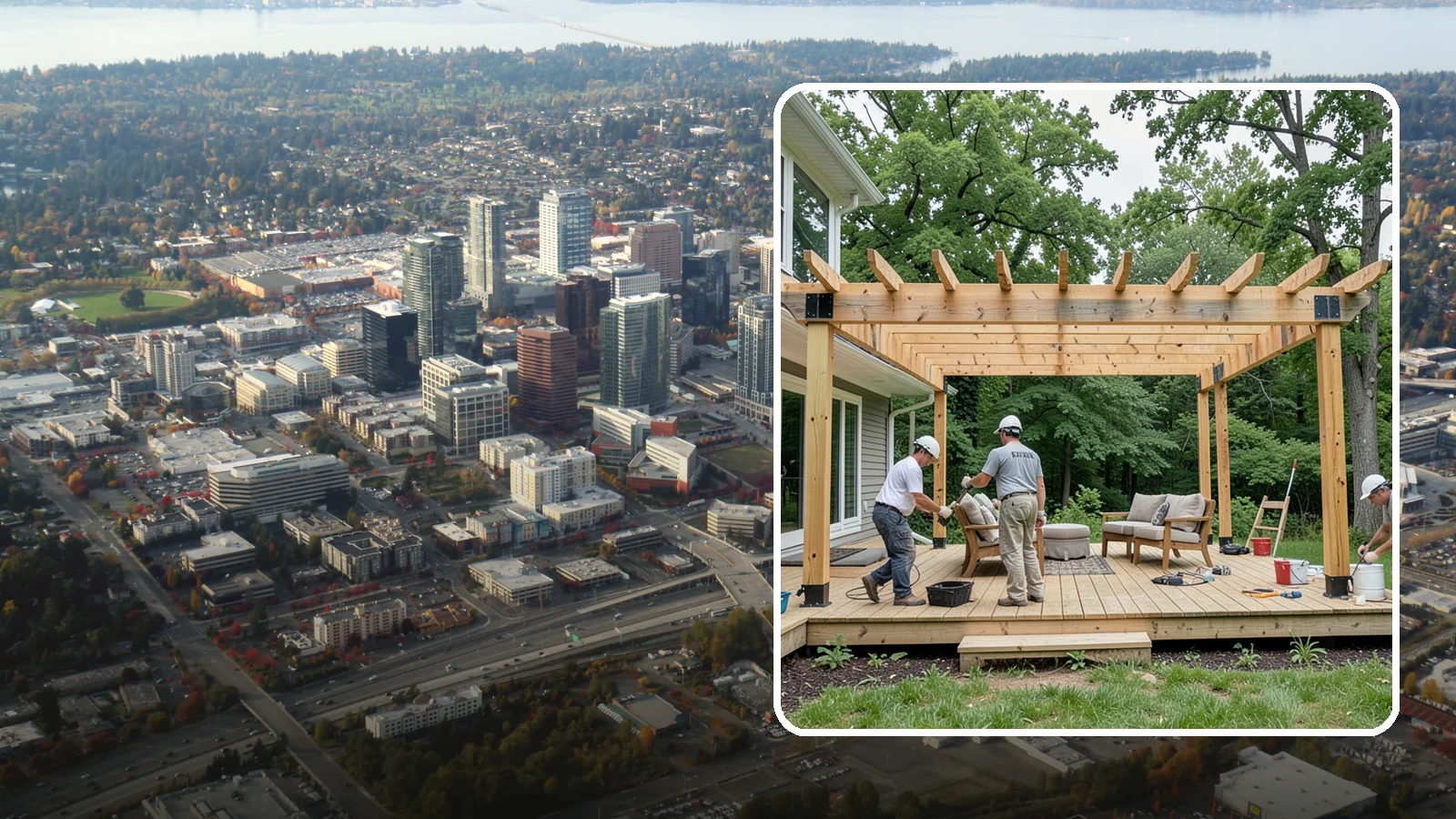 Pergola Construction in Bellevue, King County, WA - A custom-built pergola that defines your patio or deck with structure, shade, and year-round Pacific Northwest character.