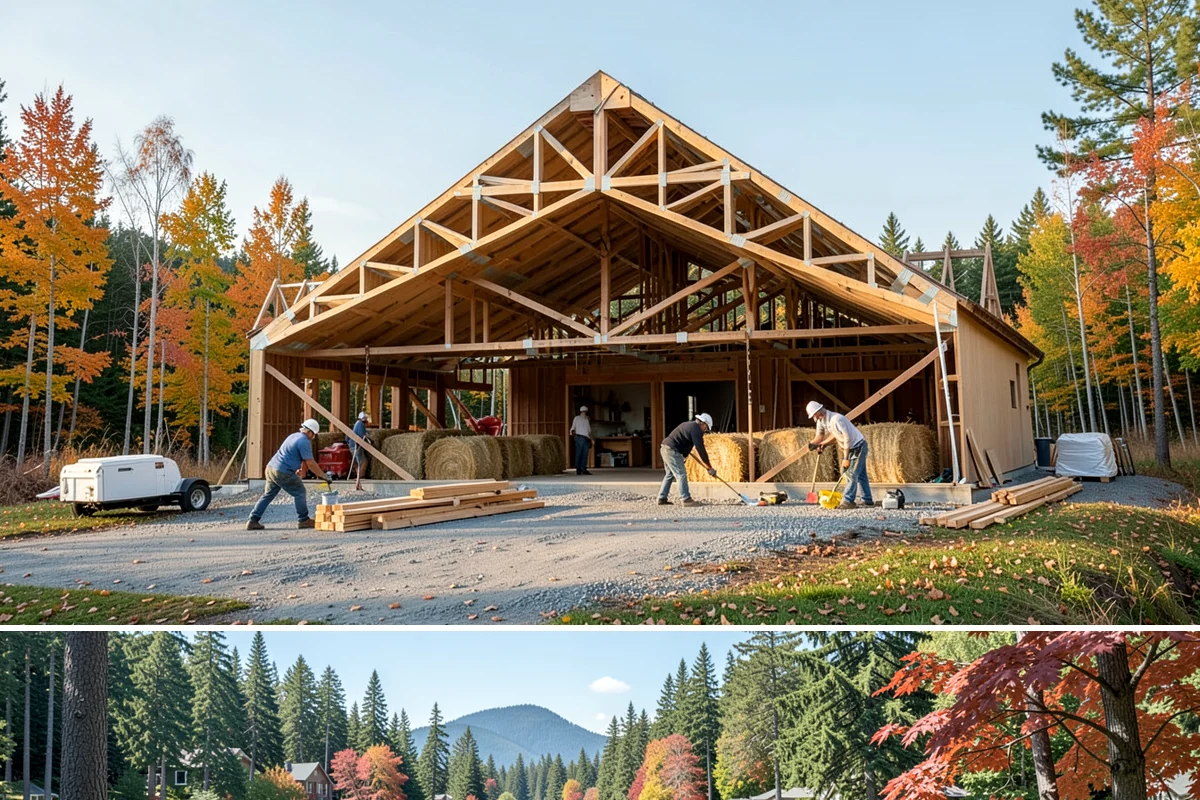 Pergola Construction in Covington, King County, WA - Late spring through early fall offers the driest window for footing cures and finish application in Western Washington.