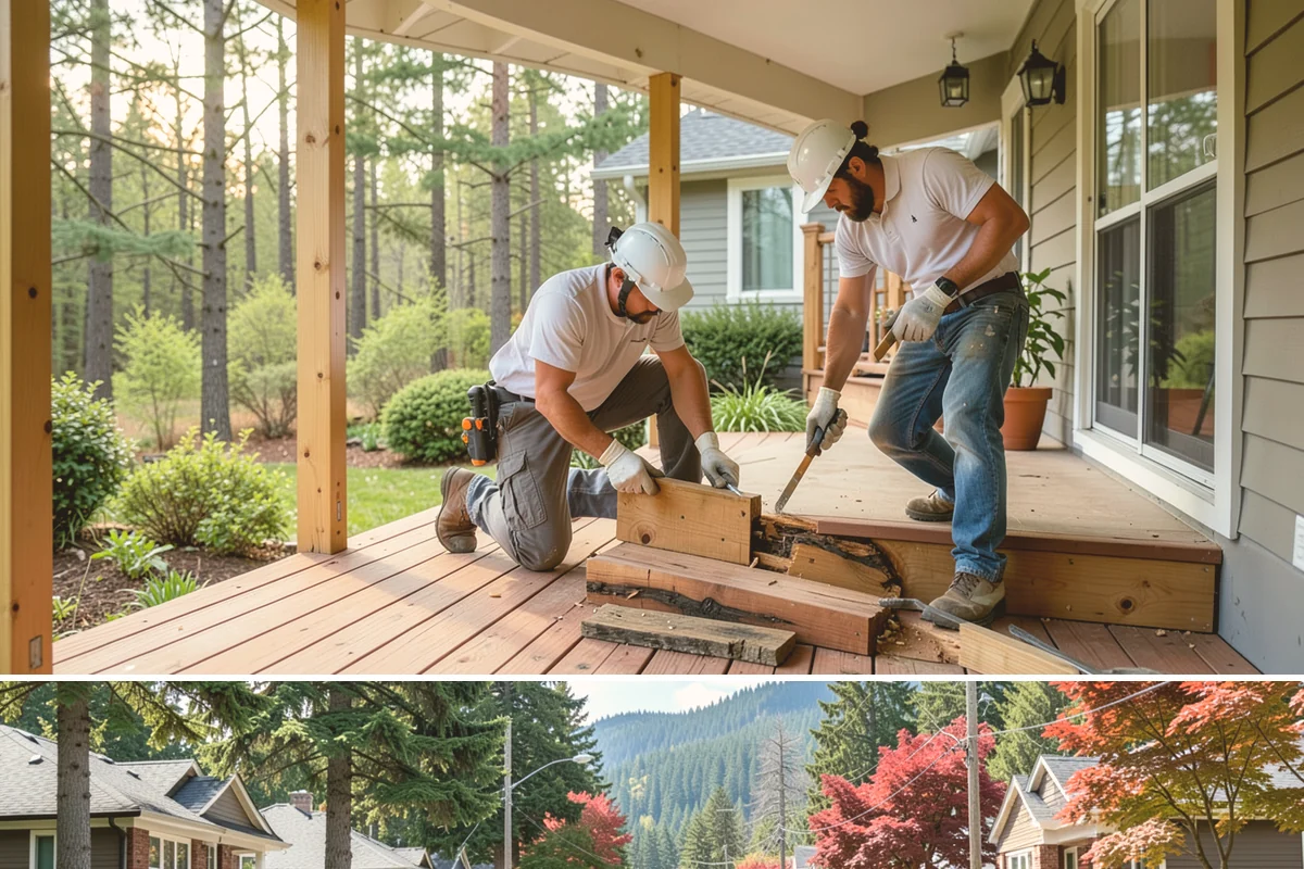 Pergola Construction in Hunts Point, King County, WA - Late spring through early fall offers the driest window for footing cures and finish application in Western Washington.