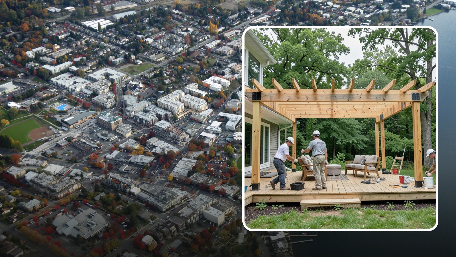 Pergola Construction in Kirkland, King County, WA - A custom-built pergola that defines your patio or deck with structure, shade, and year-round Pacific Northwest character.