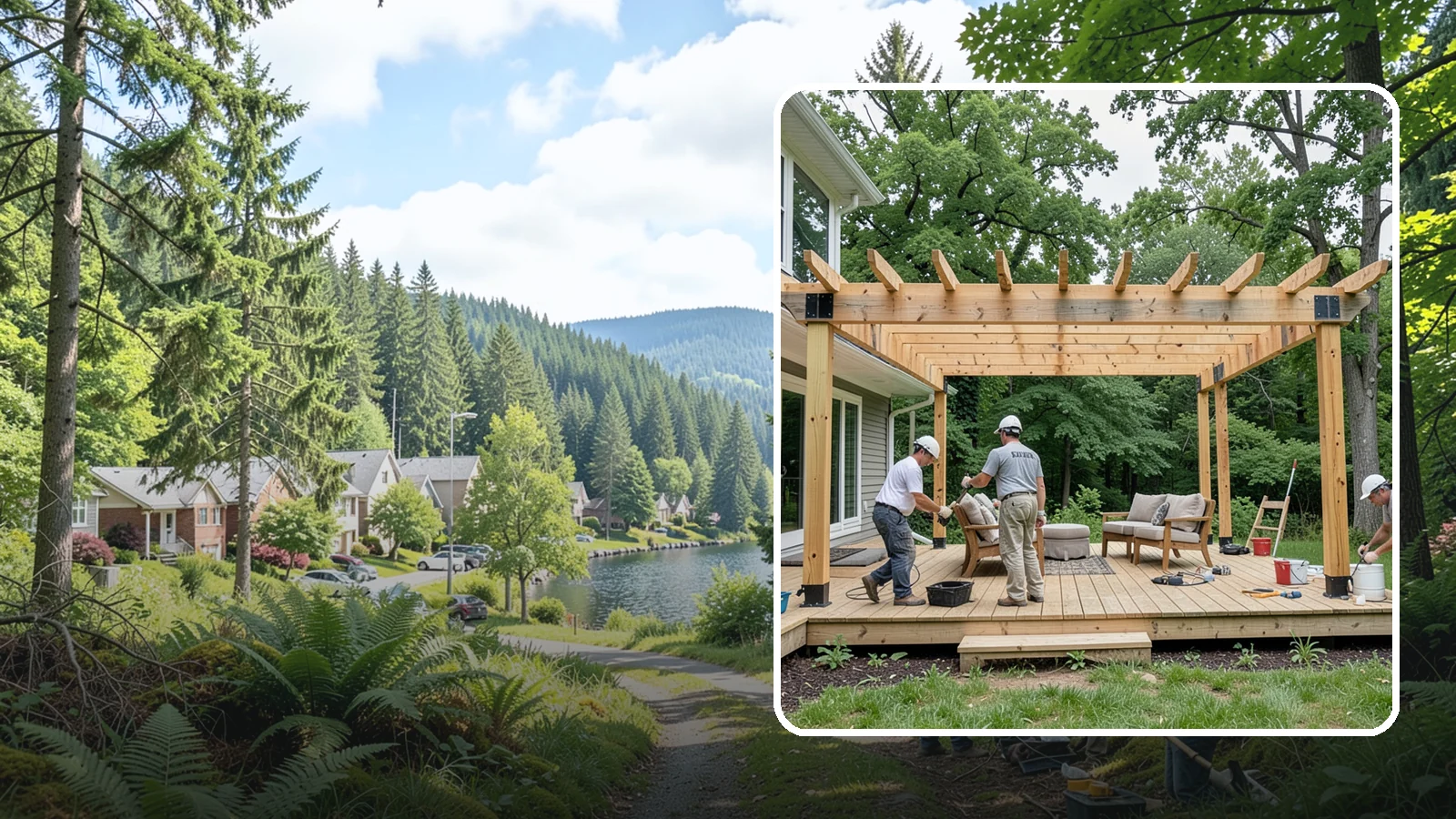 Pergola Construction in Lake Forest Park, King County, WA - A custom-built pergola that defines your patio or deck with structure, shade, and year-round Pacific Northwest character.