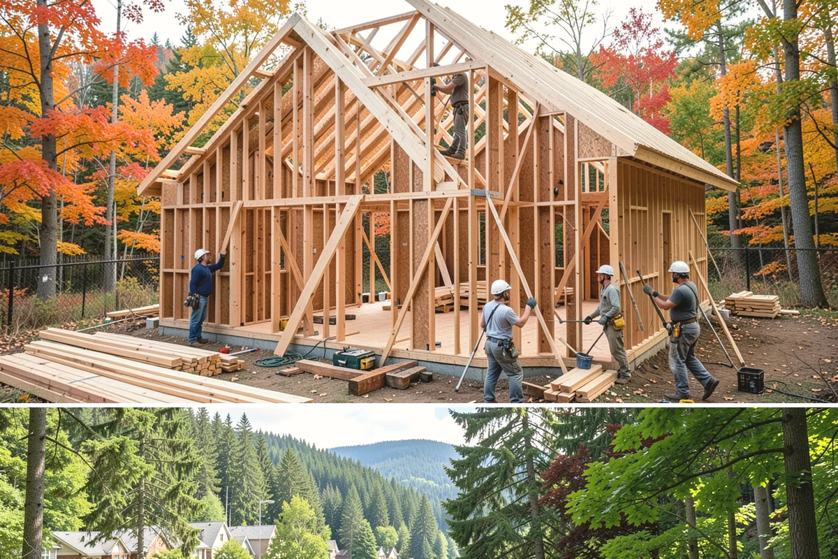 Pergola Construction in Lake Forest Park, King County, WA - Late spring through early fall offers the driest window for footing cures and finish application in Western Washington.