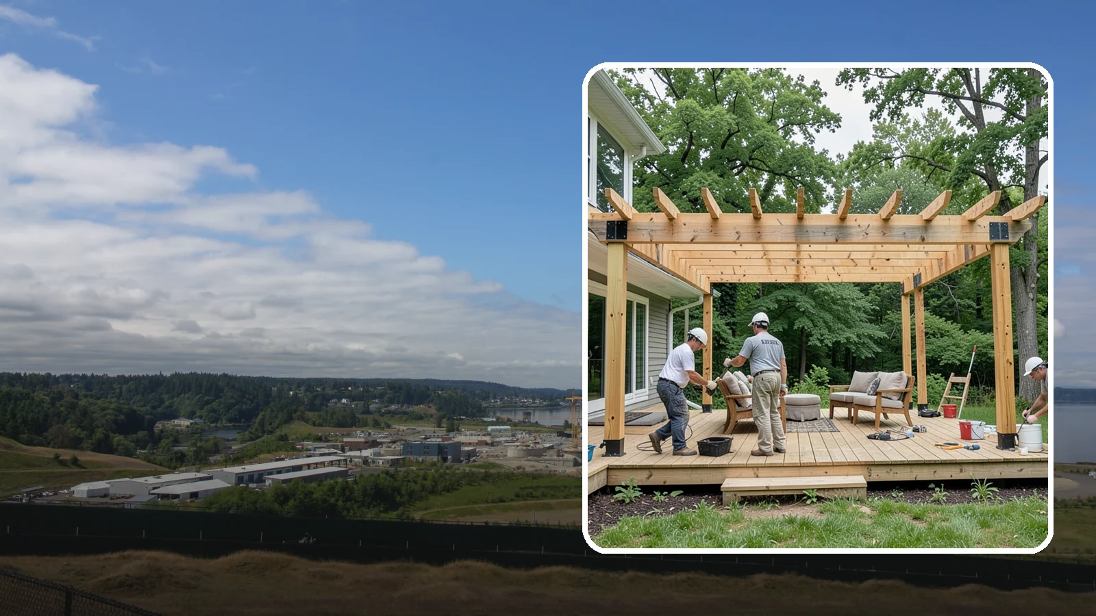 Pergola Construction in University Place, Pierce County, WA - A custom-built pergola that defines your patio or deck with structure, shade, and year-round Pacific Northwest character.