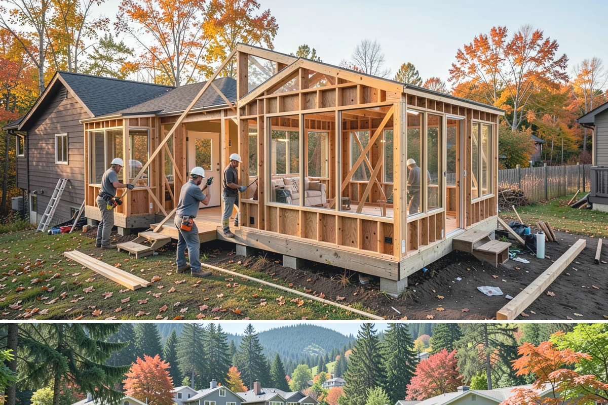 Picture Window Installation in Fircrest, Pierce County, WA - Large fixed units are easiest to set and seal during calm, dry weather, though we protect the opening in any conditions.