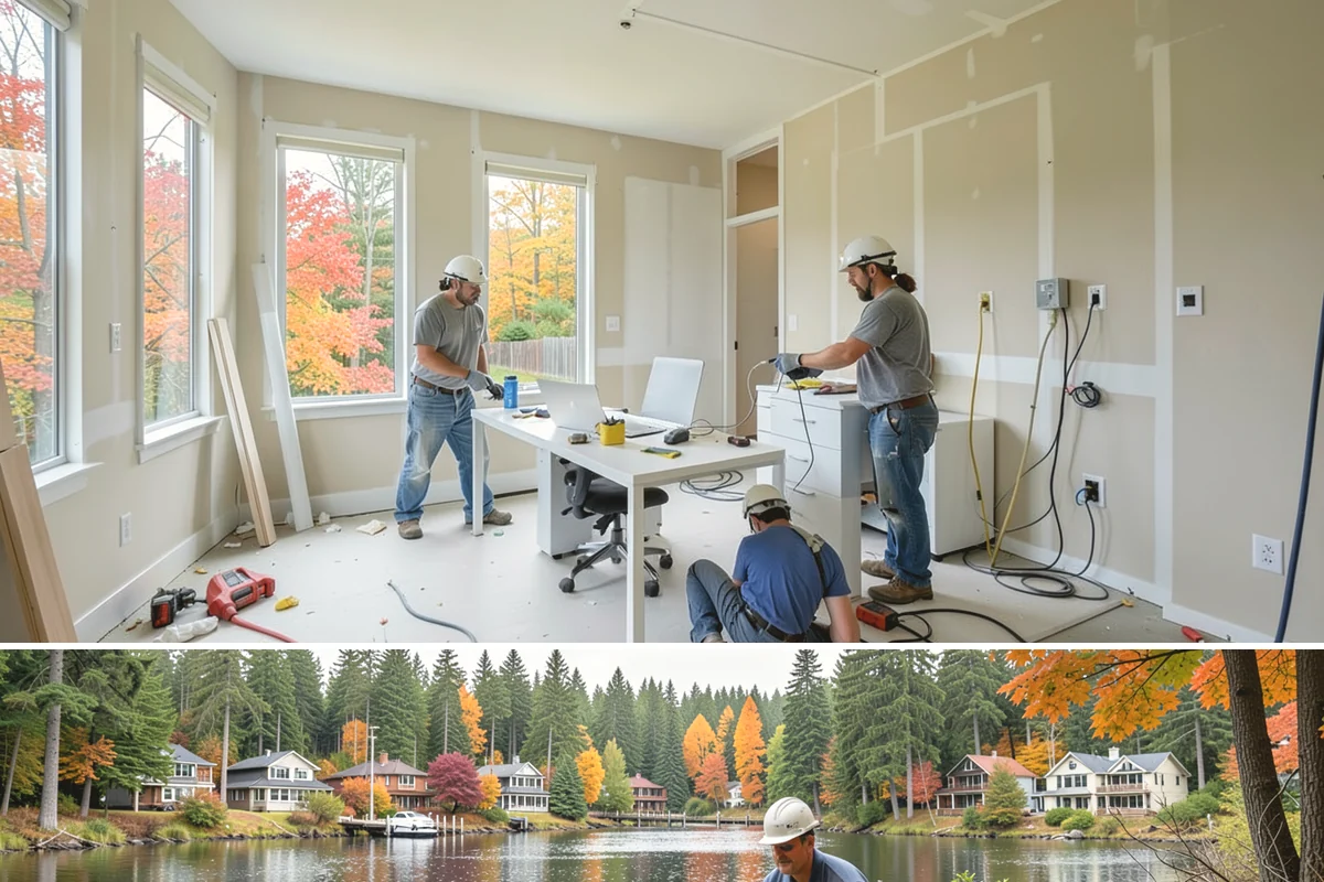 Picture Window Installation in La Conner, Skagit County, WA - Large fixed units are easiest to set and seal during calm, dry weather, though we protect the opening in any conditions.