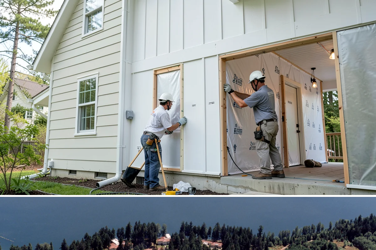 Picture Window Installation in Lakewood, Pierce County, WA - Large fixed units are easiest to set and seal during calm, dry weather, though we protect the opening in any conditions.
