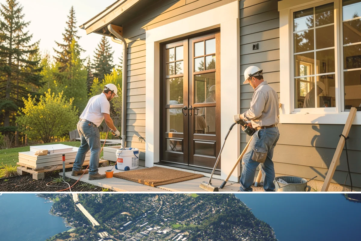 Picture Window Installation in Mercer Island, King County, WA - Large fixed units are easiest to set and seal during calm, dry weather, though we protect the opening in any conditions.