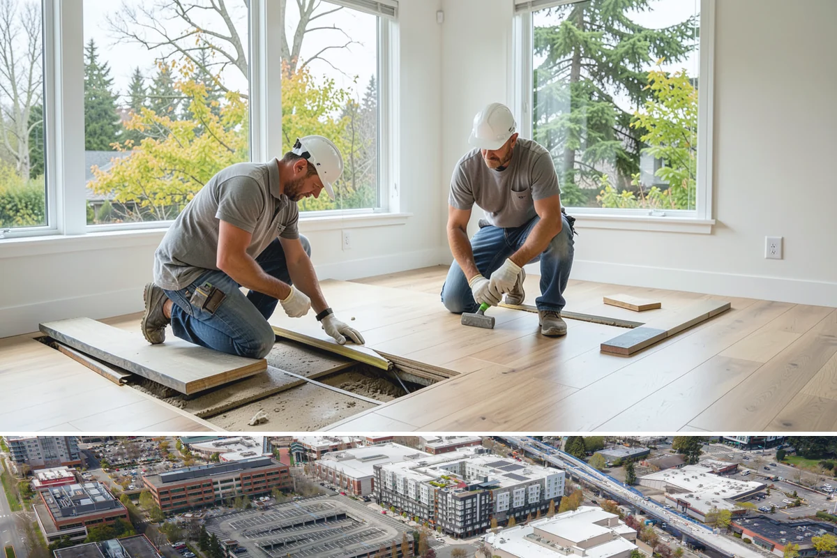 Picture Window Installation in Redmond, King County, WA - Large fixed units are easiest to set and seal during calm, dry weather, though we protect the opening in any conditions.