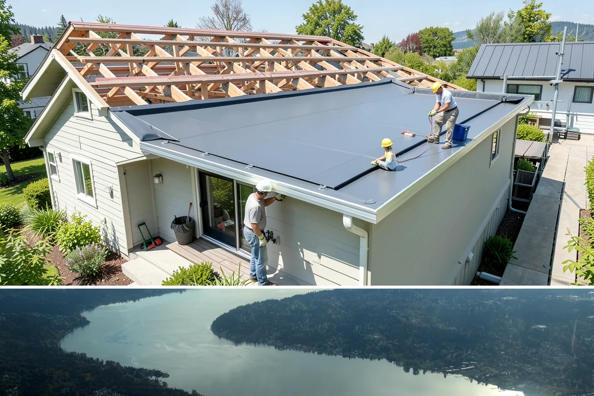 Picture Window Installation in Sammamish, King County, WA - Large fixed units are easiest to set and seal during calm, dry weather, though we protect the opening in any conditions.